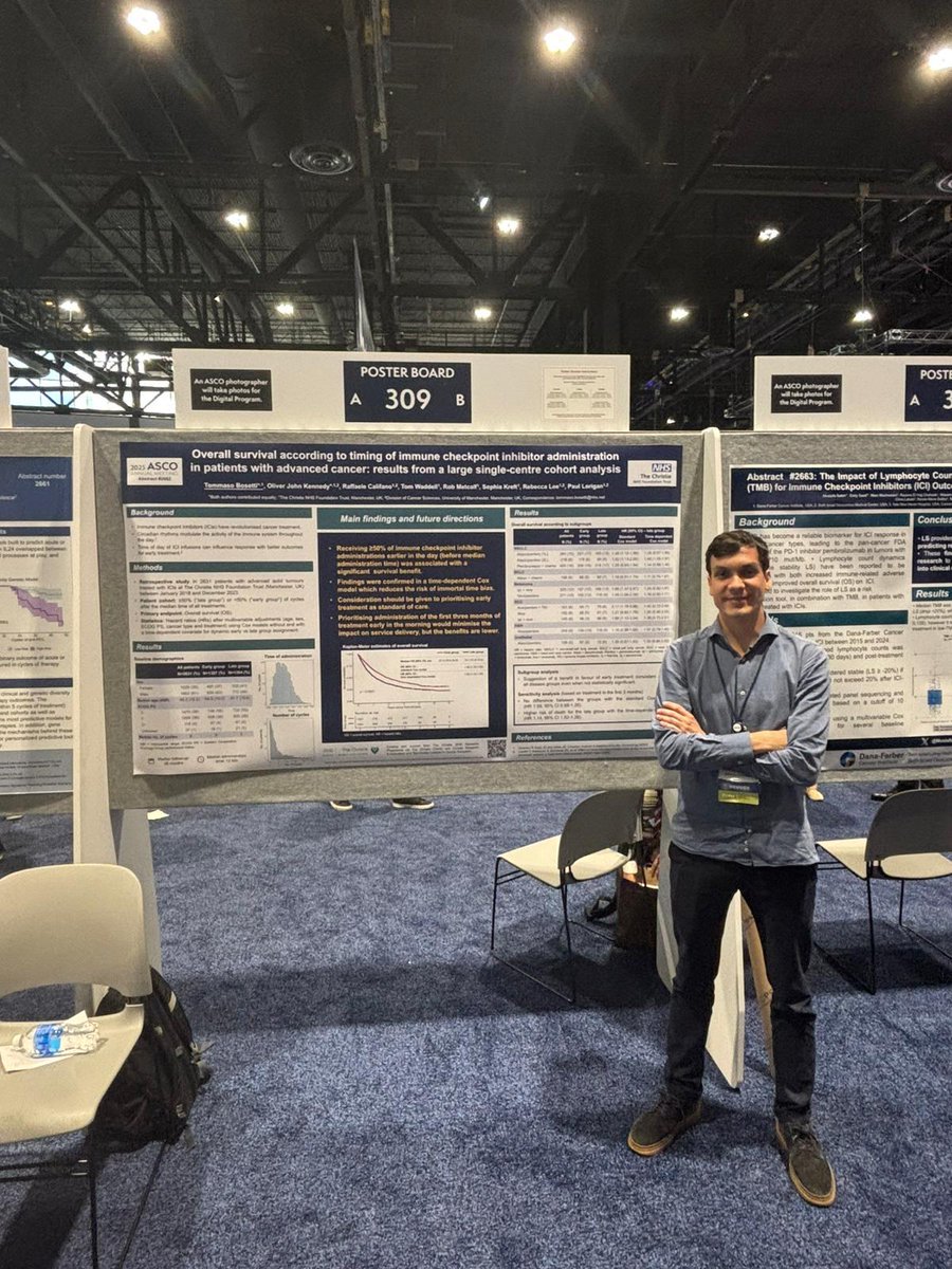 Super proud of our fellow Tomasso Bosetti presenting his poster at #ASCO25 on the impact of timing of immune therapy and outcomes across cancers - the early 🐦catches the 🪱!
