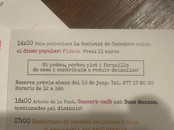 Si voleu gaudir de la fideuà dels caçadors de Marçà, el dissabte 14 de juny a L'Ensofrada, passeu o truqueu a l'Ajuntament de Marçà. Si el reserveu el podreu recollir el mateix dissabte a la parada de L'Ensofradora. 

No us ho perdeu!!!