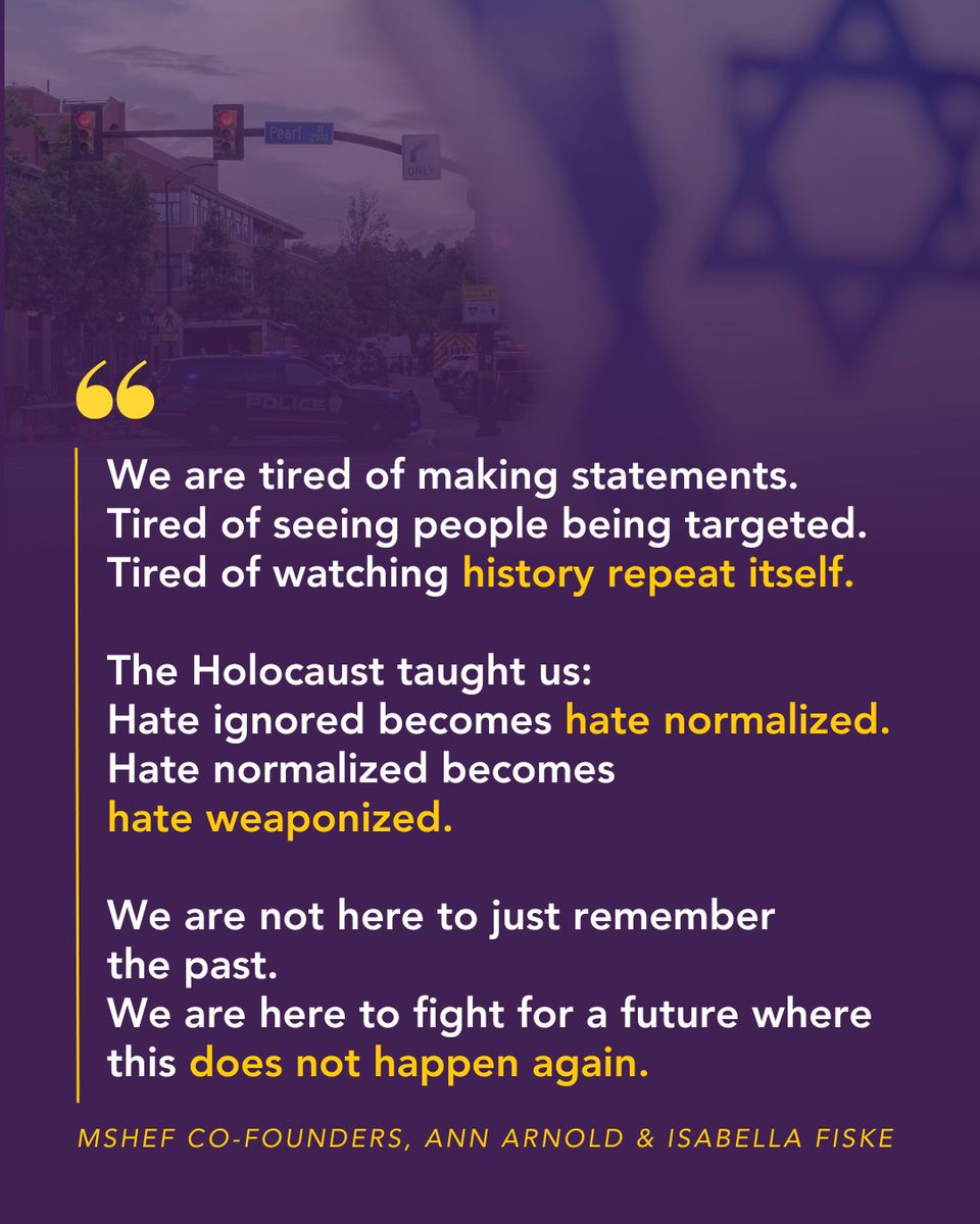 Our hearts are with Boulder. This is not an isolated tragedy—it’s part of a growing pattern of hate.

Holocaust education helps us recognize when history repeats itself. Silence isn't an option.

 Learn more: mshefoundation.org

 #NeverAgainIsNow #EndHate #MSHEF