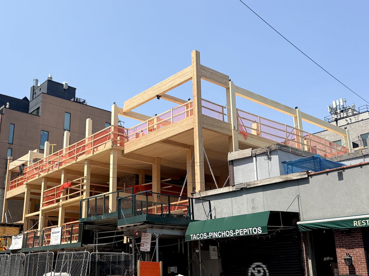 20 years in 11211 I’ve witnessed a ton of new construction, first time seeing some sort of laminated wood used for floors/columns instead of steel 🤔