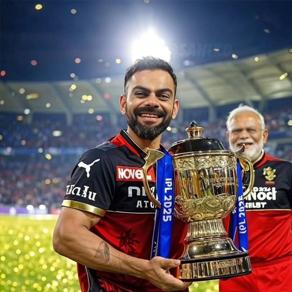 HumdardAlfaaz's tweet photo. RCB ने आज ट्रॉफी नहीं, दिलों की सदियों की पुकार जीती है।
हमने सिर्फ टीम नहीं, एक युग का विश्वास जिया।
ये जीत जुनून की, धैर्य की, और विराट सपनों की है।
Congratulations RCB ❤️ Congratulations Virat Kohli 👑

#RCBChampion #IPL2025 #RedemptionComplete https://t.co/dCxU8uvBdI