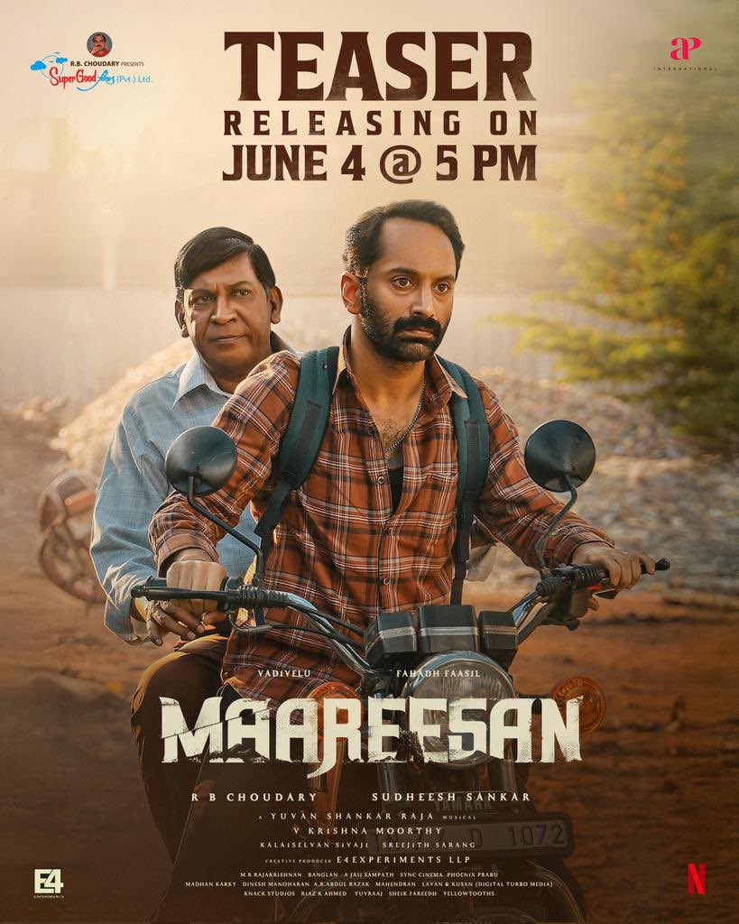 #Mareesan Teaser Release on June 4th, 5 PM !! 

#FahadhFaasil #Vadivelu 
<a href="/cvsarathi/">cv.sarathi</a> <a href="/e4echennai/">MUKESH RATILAL MEHTA</a>