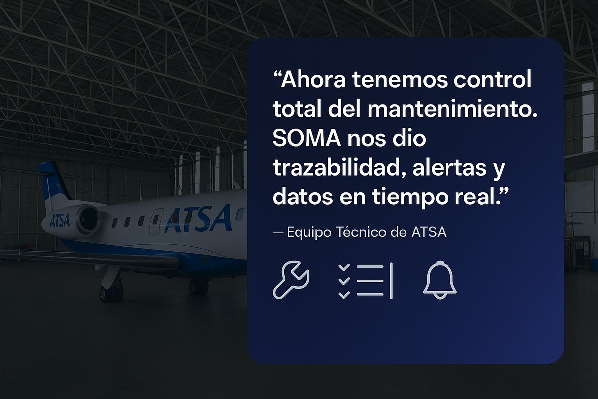 somasoftware's tweet photo. La aerolínea especializada ATSA optimizó la trazabilidad, redujo errores operativos y centralizó toda su gestión técnica en una sola plataforma: SOMA Software.

📖 Conoce la historia completa y descubre cómo puedes replicar sus resultados 👉
https://t.co/4Y2MA289it https://t.co/oWCAK1DzfI