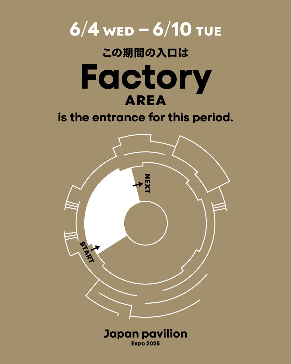 #日本館 は3つのエリアで構成されており、週ごとに「最初に入るエリア」が変わります。

6/4(水)〜6/10(火)の「循環」の旅は【 Factory Area（ファクトリーエリア） 】からはじまります。​

#大阪・関西万博 #EXPO2025