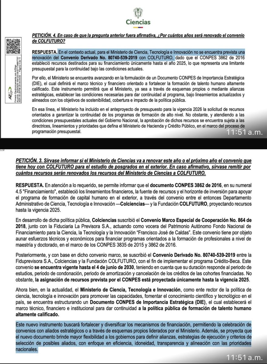 #ATENCIÓN | Tal como lo dijimos, el Ministerio de Ciencias no renovaría el convenio con COLFUTURO, que ha sido clave en las posibilidades de que los buenos estudiantes colombianos puedan estudiar en el exterior.👇

Quieren crear su propio esquema, ignorando los 30 años de