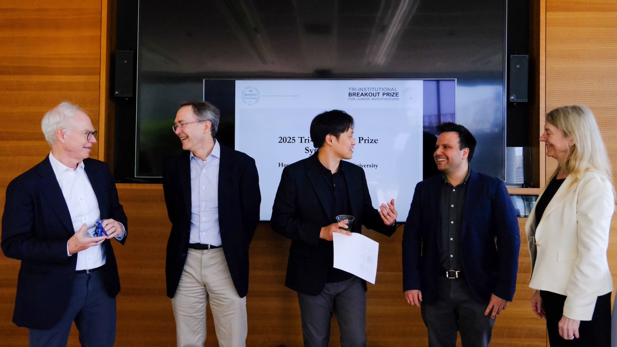 RockefellerUniv's tweet photo. Yesterday, Rockefeller had the privilege of hosting the 2025 Tri-Institutional Breakout Prizes, recognizing exceptional early-career scientists.
Congrats to Rockefeller's Veena Padmanaban, @WeillCornell's Nikos Koundouros, and @MSKCancerCenter's Keunwoo Ryu! https://t.co/k0xuihIIAo