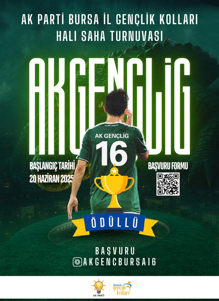 AK GençLİG başlıyor 🥅🏆⚽️

AK Parti Bursa Gençlik Kolları olarak düzenleyeceğimiz Futbol Turnuvasında genç kardeşlerimizle bir araya geliyoruz.

AK GençLİG için heyecanlıyız! Hem spor hem dostluk için sahadayız! 💪

#AKGençLİG