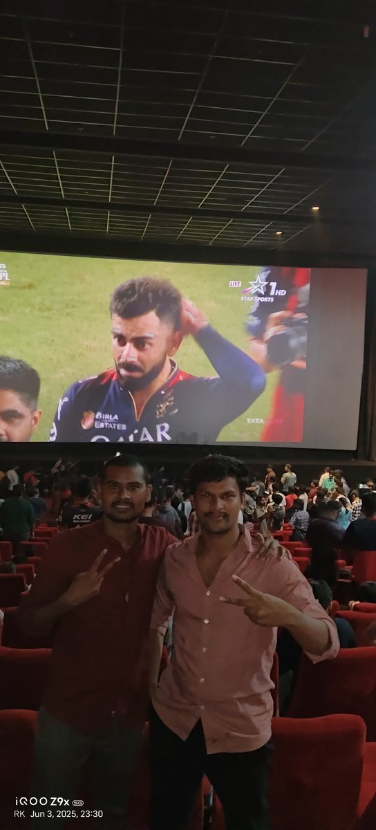 JRavikanth21's tweet photo. “18 seasons of hope, heartbreak, and unwavering faith—finally, RCB’s IPL victory! 

#RCB Lifts the trophy 🏆 🏆 🏆 

#RCBvsPBKS
#ViratKohli
#Krunal

 Tears and cheers on the big screen! #RCBChampions #WorthTheWait" https://t.co/sGgDoaYBF2