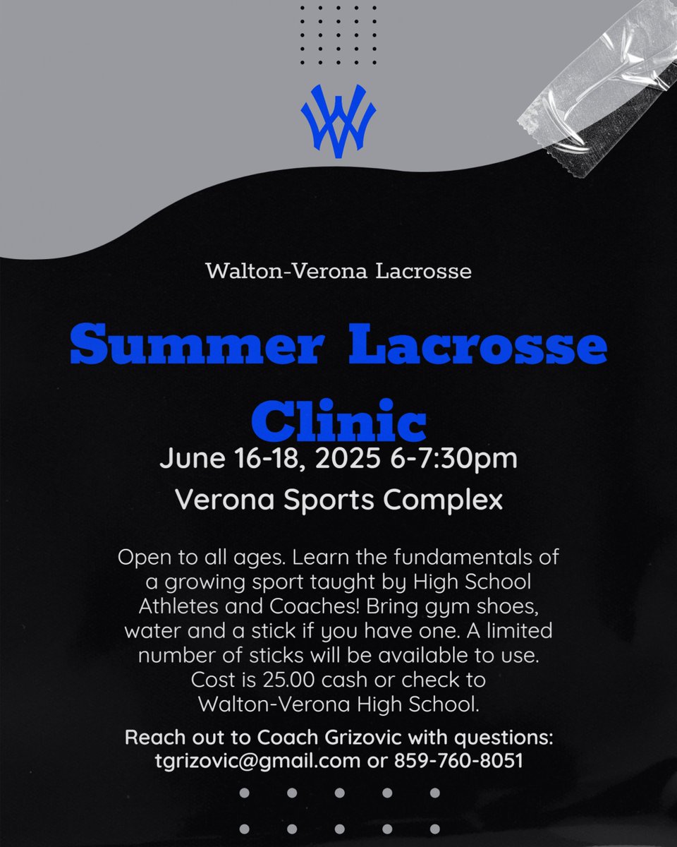 Opportunity to learn a new sport or refine your skills! Please reach out to Coach Grizovic with questions and hope to see you there! Please share.