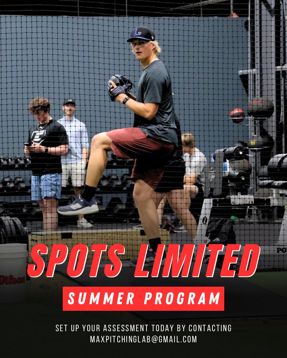Maximized Pitching Lab (@maxpitchinglab) on Twitter photo ๐ฃ๏ธ HS & College Athletes
Our summer program has limited spots remaining. If you are still in season, you can reserve a spot by contacting us or completing the online form. ๐
๐ป maxpitchinglab.com
๐ง maxpitchinglab@gmail.com ๐ฃ๏ธ HS & College Athletes
Our summer program has limited spots remaining. If you are still in season, you can reserve a spot by contacting us or completing the online form. ๐
๐ป maxpitchinglab.com
๐ง maxpitchinglab@gmail.com