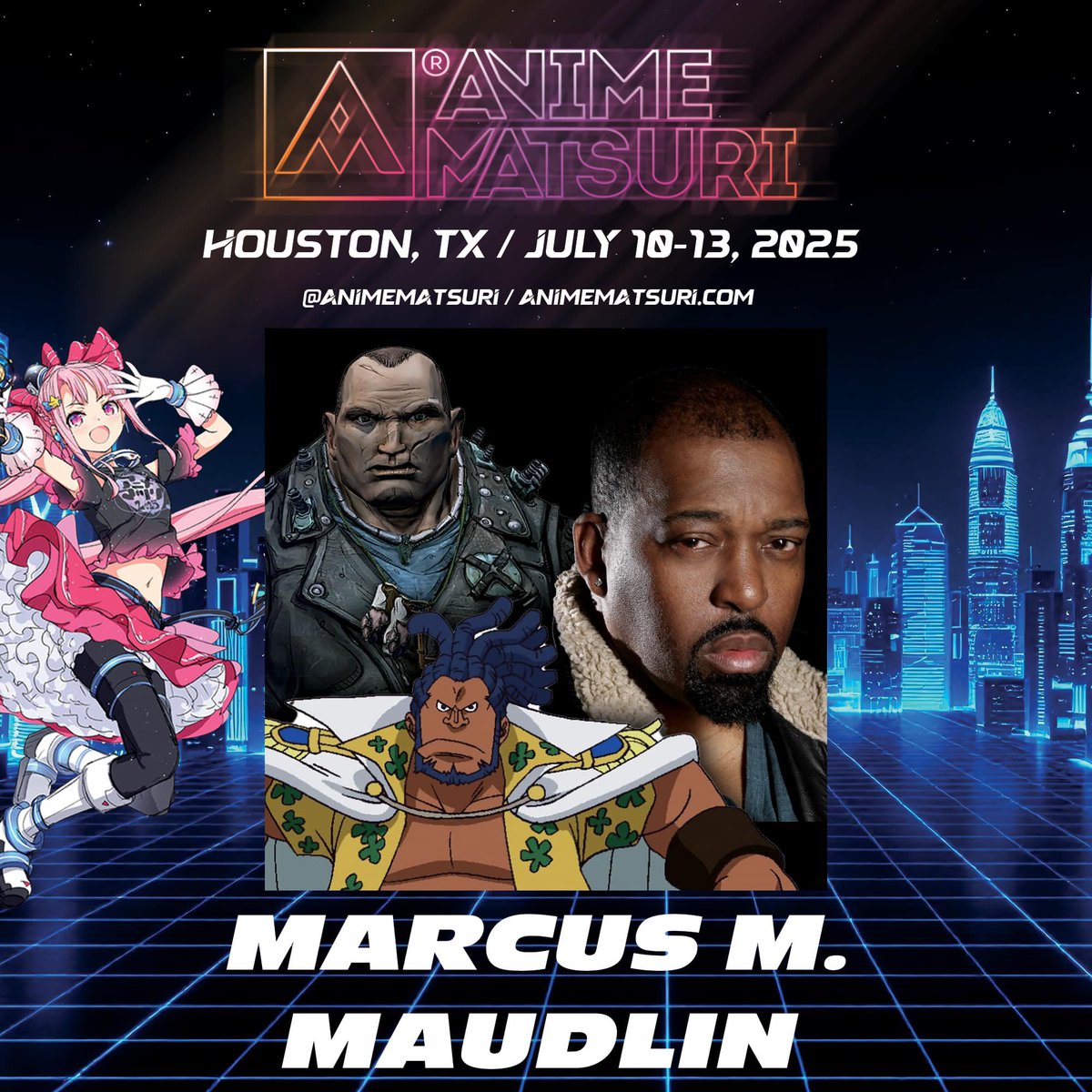 We’re excited to have Marcus M. Mauldin as one of our guests for AM 2025!

Marcus M. Mauldin is a talented actor and voice actor hailing from Texas, known for his dynamic vocal performances in various video games. Fans of the popular Borderlands series may recognize his