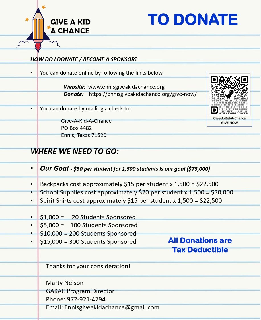 Give A Kid A Chance is scheduled for Saturday, August 2nd. If you or your company would like to make a donation, please see the information below.