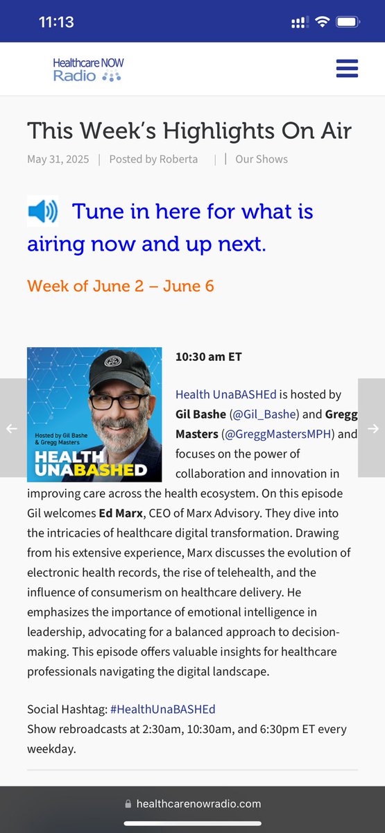 GreggMastersMPH's tweet photo. Checkout the @HCNowRadio line up including #HealthUnaBASHEd episode with @marxtango on the role of heart in enterprise leadership via @Gil_Bashe. Compelling! https://t.co/MdbMkVxf9p #phychat #CMIOchat #medtwitter https://t.co/BcNMh4aOlu