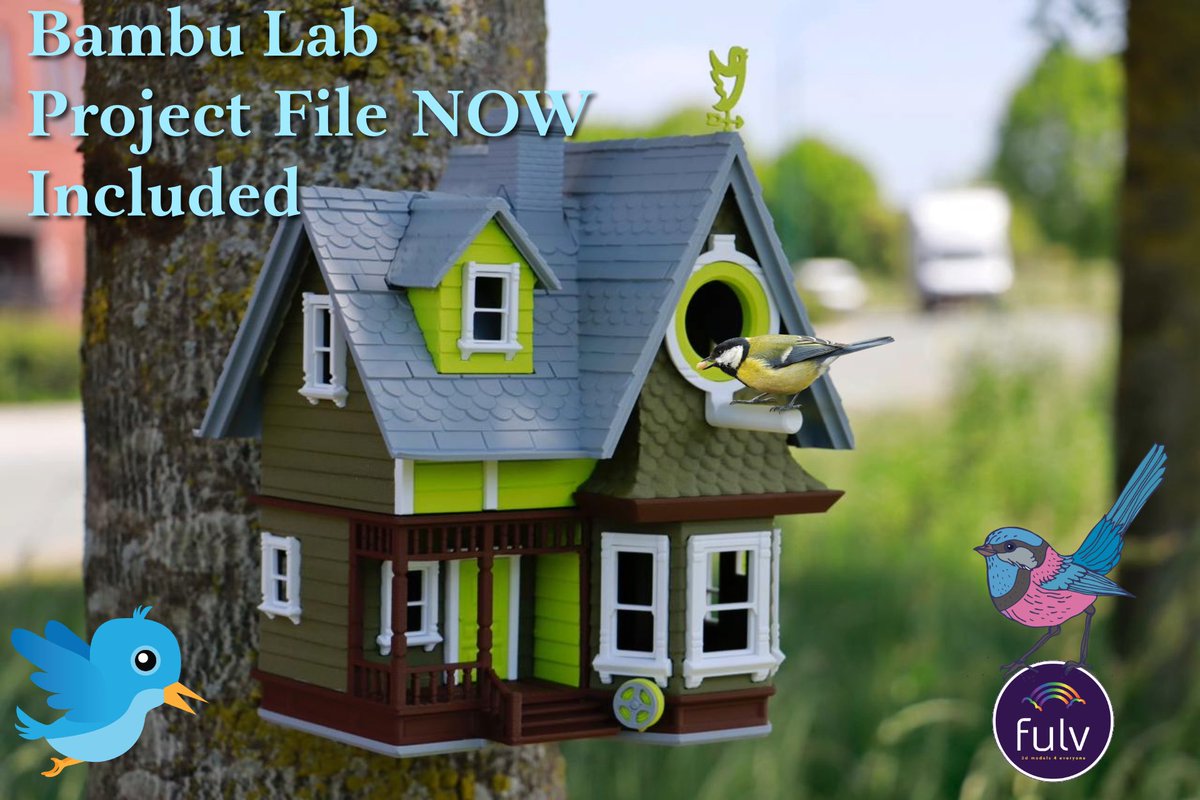 Hello everyone,

I am please to let you know that now the Model of THE BIRDS HOUSE includes the Bambu Lab Project file.
NOW You can also have the birds entrance without the perch sticking out.
NEW list of colors for Polymaker HT-PLA  that works perfectly for this model.