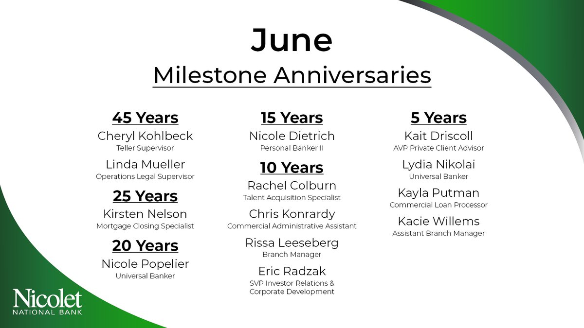 Congratulations to our employees celebrating milestone anniversaries in June!