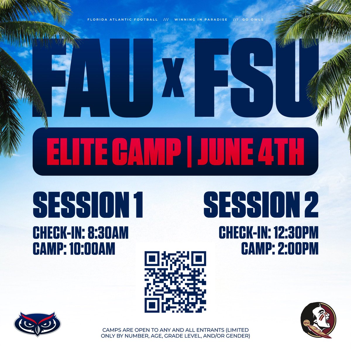 Florida Atlantic Football (@faufootball) on Twitter photo Tomorrow is the Day!🗣️
Elite Camp w/ <a href="/FSUFootball/">FSU Football</a>
Register below and lock in your spot!⬇️
floridaatlanticfootballcamps.com Tomorrow is the Day!🗣️
Elite Camp w/ <a href="/FSUFootball/">FSU Football</a>
Register below and lock in your spot!⬇️
floridaatlanticfootballcamps.com