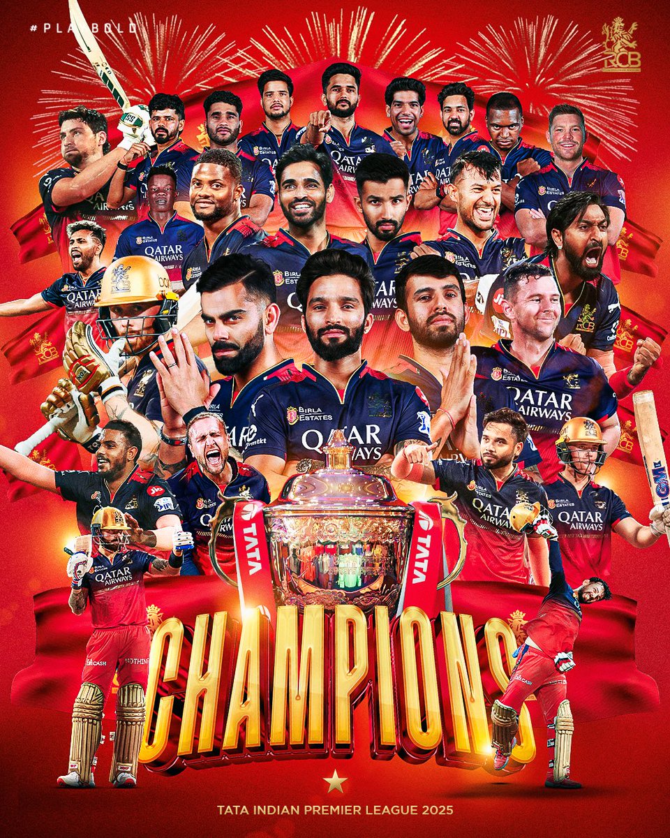 Pruthvi Ambaar (@ambarpruthvi) on Twitter photo What a moment! 🙌 After 18 long years, RCB lifts the IPL trophy! 🏆🔥 So proud of the team, the spirit, and every fan who believed till the end. Ee Sala Cup Namde… finally! ❤️💛
#RCBChamps #IPL2025 #EeSalaCupNamdu <a href="/RCBTweets/">Royal Challengers Bengaluru</a> #PruthviAmbaar What a moment! 🙌 After 18 long years, RCB lifts the IPL trophy! 🏆🔥 So proud of the team, the spirit, and every fan who believed till the end. Ee Sala Cup Namde… finally! ❤️💛
#RCBChamps #IPL2025 #EeSalaCupNamdu <a href="/RCBTweets/">Royal Challengers Bengaluru</a> #PruthviAmbaar
