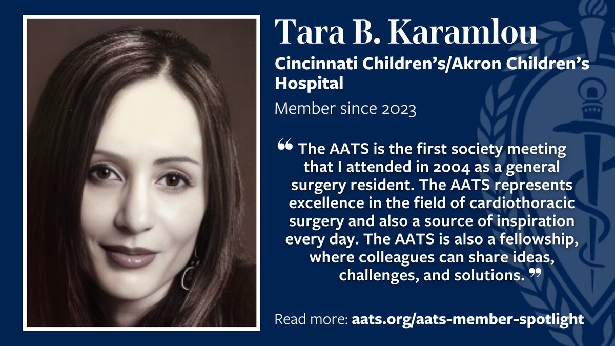 AATS (@aatshq) on Twitter photo This month's member spotlight features #congential heart disease surgeon Tara Karamlou from <a href="/CincyChildrens/">Cincinnati Children's</a>. Read <a href="/karamlou/">Tara Karamlou</a>'s bio and learn about the case that significantly impacted her career: aats.org/aats-member-sp… This month's member spotlight features #congential heart disease surgeon Tara Karamlou from <a href="/CincyChildrens/">Cincinnati Children's</a>. Read <a href="/karamlou/">Tara Karamlou</a>'s bio and learn about the case that significantly impacted her career: aats.org/aats-member-sp…