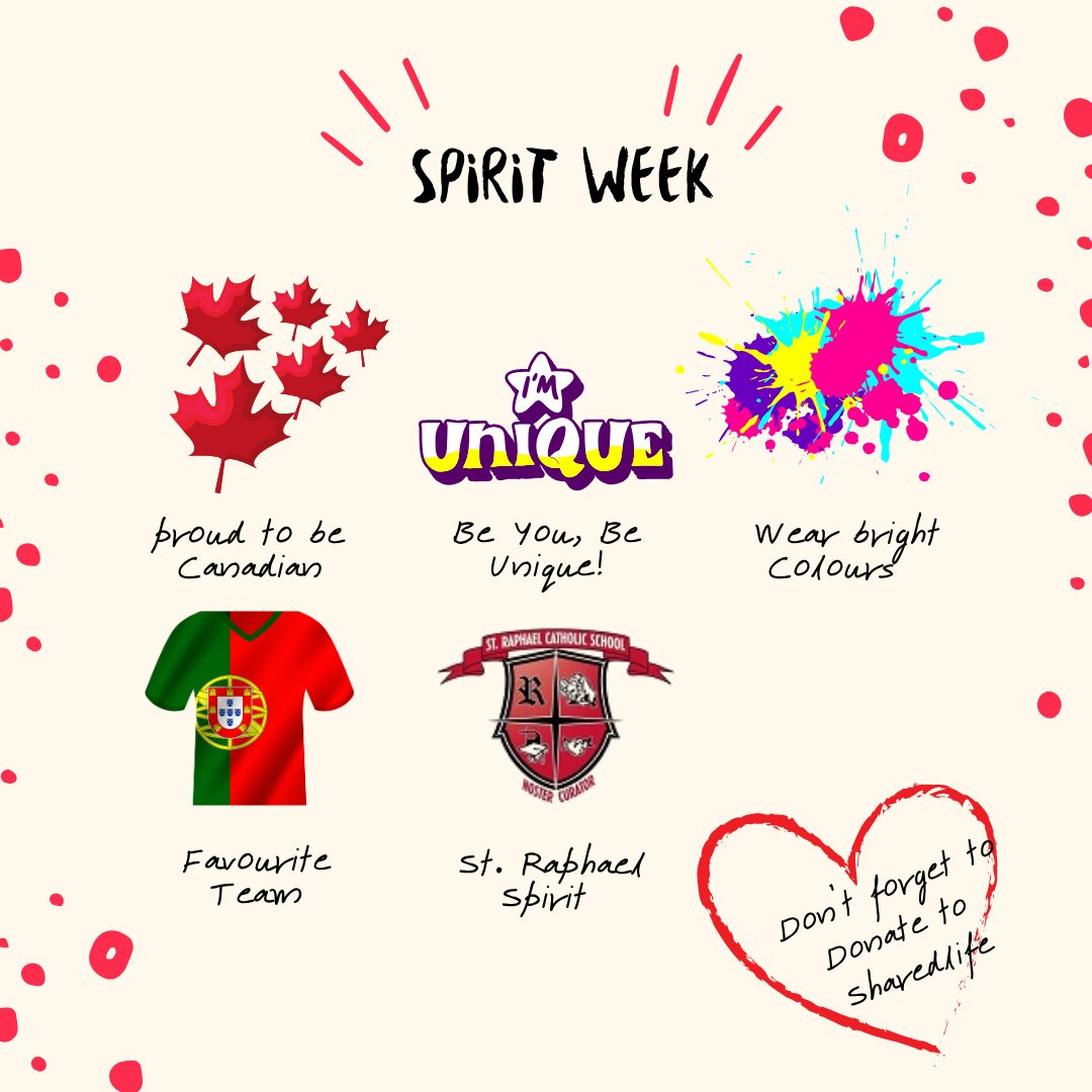 Our final Spirit Week is here—don’t forget to dress up for each themed day! And as always, we encourage a small donation to ShareLife. A little truly goes a long way. 💛 #StRaphaelSpirit #ShareLife