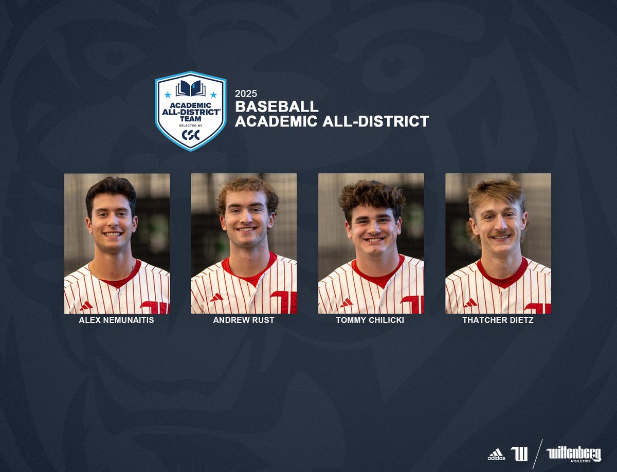 Wittenberg Athletics (@wittathletics) on Twitter photo Congrats to <a href="/WittenbergUBase/">Wittenberg Baseball</a> standouts Alex Nemunaitis, Andrew Rust, Tommy Chilicki, and Thatcher Dietz, who have been honored for the combination of their athletic and academic achievement with Academic All-District honors from <a href="/CollSportsComm/">College Sports Communicators</a>: wittenbergtigers.com/x/tl4o8 #TigerUp Congrats to <a href="/WittenbergUBase/">Wittenberg Baseball</a> standouts Alex Nemunaitis, Andrew Rust, Tommy Chilicki, and Thatcher Dietz, who have been honored for the combination of their athletic and academic achievement with Academic All-District honors from <a href="/CollSportsComm/">College Sports Communicators</a>: wittenbergtigers.com/x/tl4o8 #TigerUp