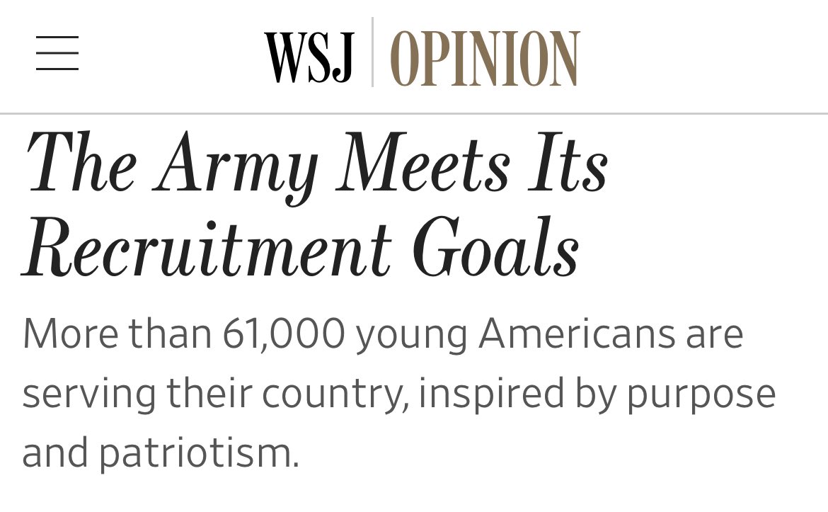 The U.S. Army has met its 2025 recruiting goal FOUR MONTHS EARLY…

This is what happens when we have STRONG leadership at the top.