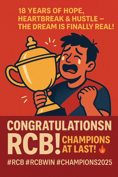 To all the <a href="/RCBTweets/">Royal Challengers Bengaluru</a> fans, Congratulations 🥂 

Ee saala cup naamde 🤞
#RCB #KOHLI #IPL2025
