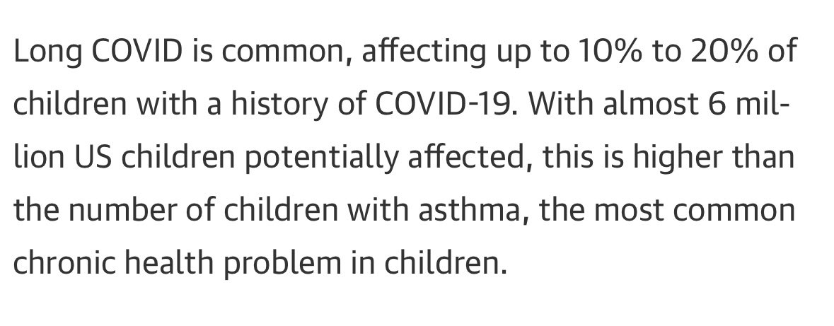 #LongCovid has surpassed asthma, now most common chronic health problem in children in the US. 

jamanetwork.com/journals/jamap…
