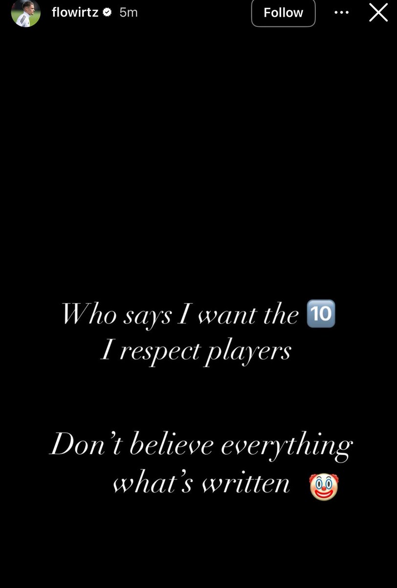4kfl1's tweet photo. 🚨🚨🚨🚨🚨 فلوريان فيرتز عبر IG :

من قال أنني أريد الرقم 10؟ أنا أحترم اللاعبين

لا تصدقوا أي شيء يُكتب https://t.co/RS21D9YHyh
