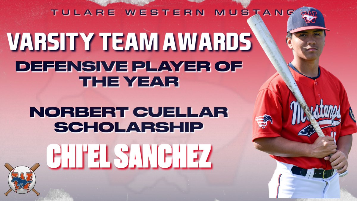 For the second year in a row, Chi'el Sanchez has been named the Mustang Defensive Player of the Year! His exceptional athleticism at third base was a difference-maker for us all season. He also received the Norbert Cuellar Scholarship.