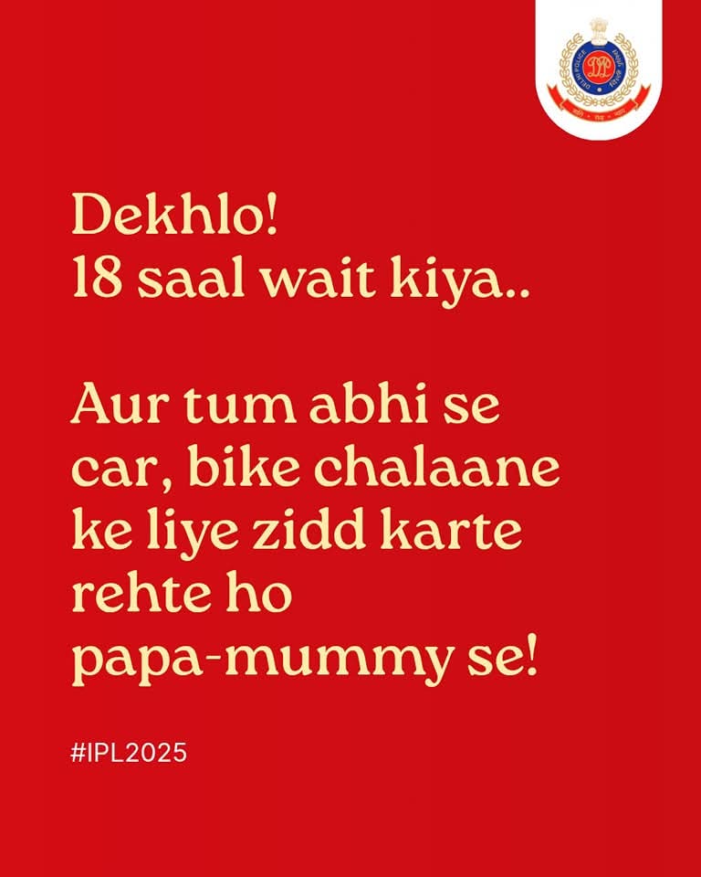 🏆#Virat jeet ke liye 
Patience zaroori hai!
<a href="/RCBTweets/">Royal Challengers Bengaluru</a>
<a href="/imVkohli/">Virat Kohli</a>
#iplt20
#RCBTweets
#imVkohli
#RCBvsPBKS #iplfinal2025 #IPLFinals #IPL #IPL2025
#EeCupnamde 
<a href="/dtptraffic/">Delhi Traffic Police</a>