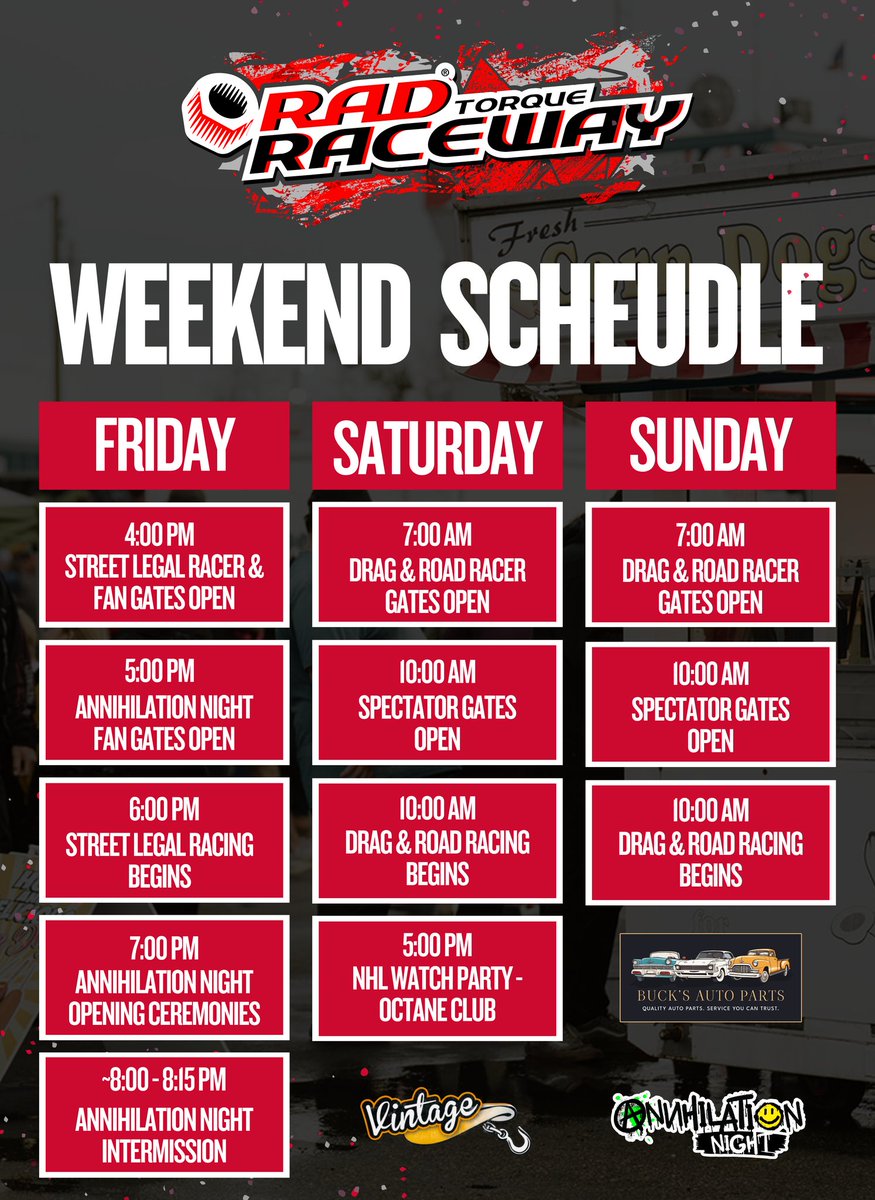Rad Torque Raceway (@radraceway) on Twitter photo ‼️Annihilation Night has been MOVED to Friday, June 13, 2025‼️
All tickets will carry over. Can't make it? Email info@radraceway.com (subject: Annihilation Night).
🎟 Grab your tickets now at radraceway.com — it’s gonna be WILD! ‼️Annihilation Night has been MOVED to Friday, June 13, 2025‼️
All tickets will carry over. Can't make it? Email info@radraceway.com (subject: Annihilation Night).
🎟 Grab your tickets now at radraceway.com — it’s gonna be WILD!