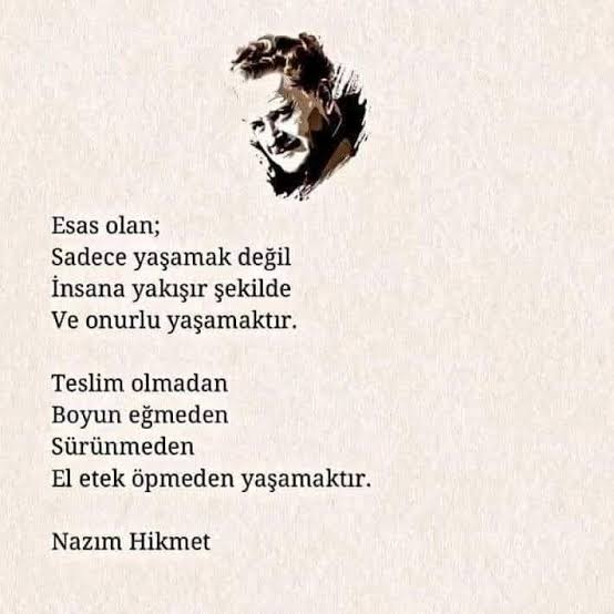 .

Tahir olmak da ayıp değil Zühre olmak da
hattâ sevda yüzünden ölmek de ayıp değil,
bütün iş Tahirle Zühre olabilmekte
yani yürekte.
...
#NazımHikmetRan
