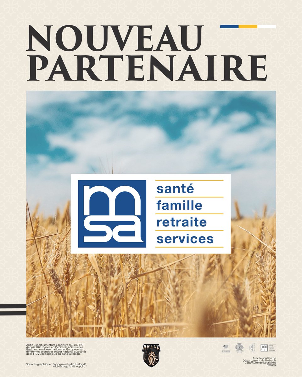 AnticeSport's tweet photo. Nous sommes très heureux et fiers d’accueillir la MSA du Languedoc en tant que nouveau sponsor de l’association ! 🌾 #ATCWIN

Un grand merci à eux pour leur soutien ! 🙏 https://t.co/ujXCRR2fhY