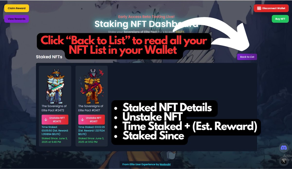 <a href="/EUEguild/">The Sovereigns of Elite Pact</a> <a href="/Ronin_Network/">Ronin</a> New Feature 04/06/2025:
Get an estimated $ELITE reward displayed alongside your Time Staked. Updated live, down to the second!