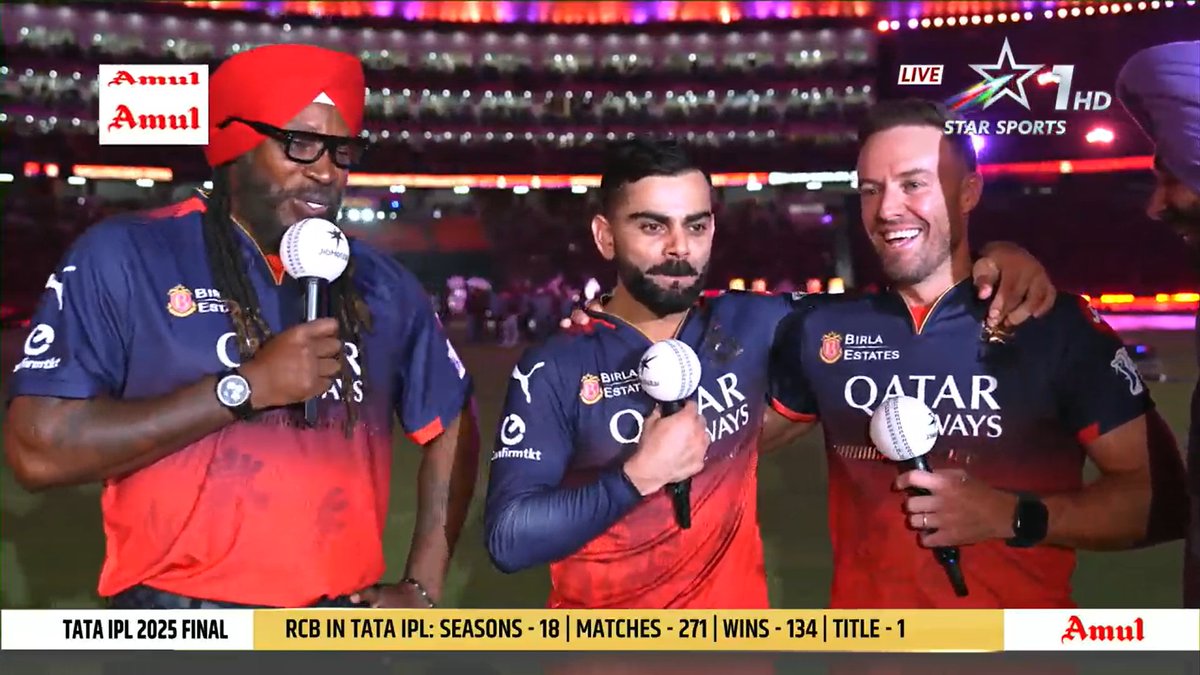 The way Virat Kohli talked about Ab De Villiers and Chris Gayle's contributions to this franchise. Pure Class.