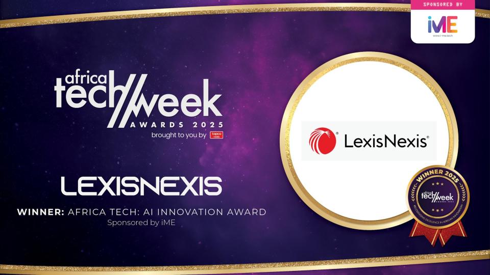 🥇Sponsored by iME, the winner of the Africa Tech: AI Innovation Award is LexisNexis🌐👏!

#ATWAwards #ATW2025 #TopcoMedia