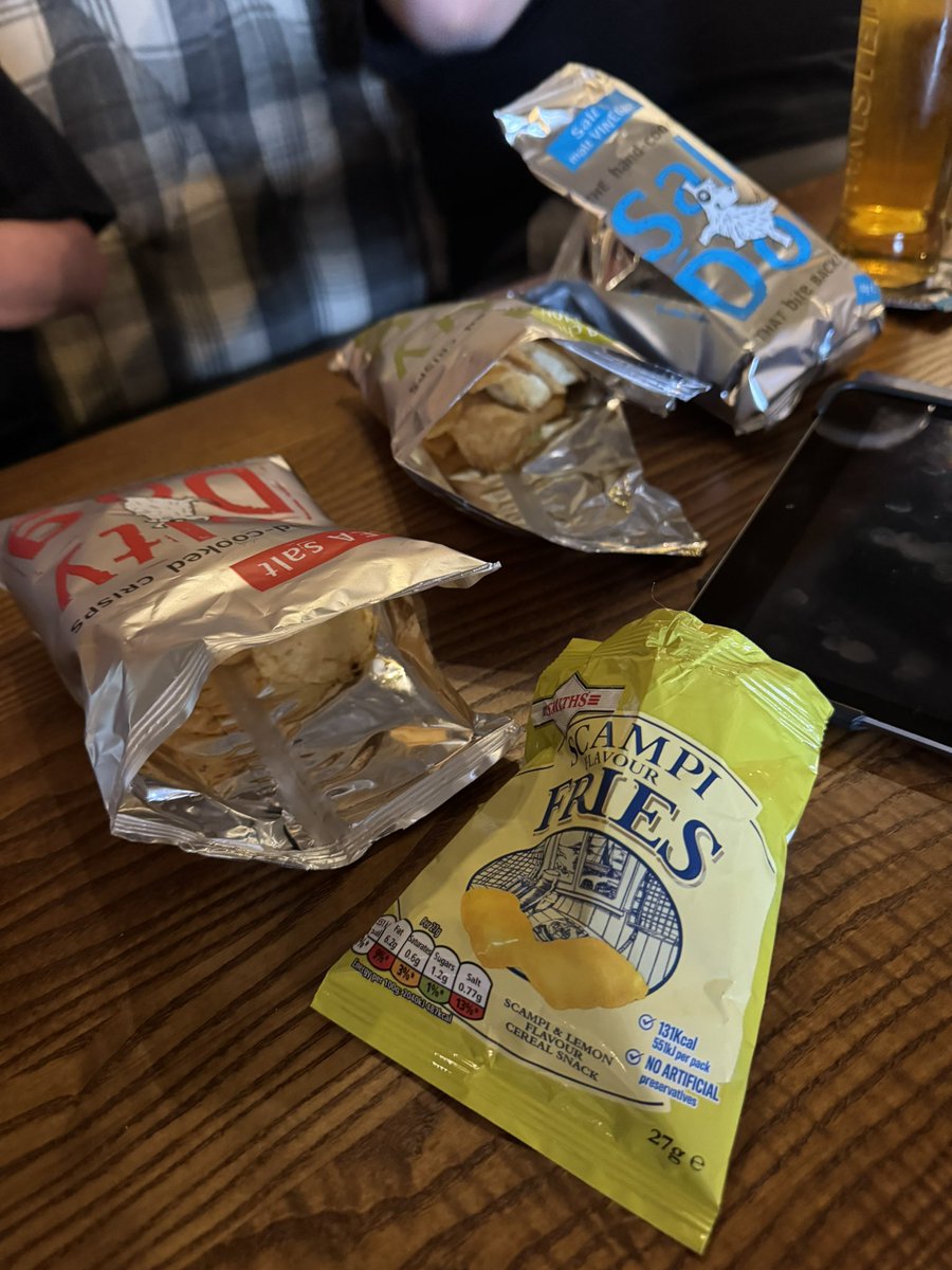 No food in our usual haunt tonight, so we’ve gone down the bar snackage route to help give us sustenance for today’s recording! Apologies in advance for the rustling of crisp packets during the podcast 😆