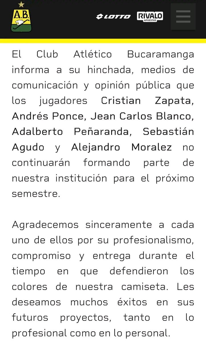 TatisGutierrezA's tweet image. ¡Bueno señores! Comenzó la poda y @ABucaramanga informa que los siguientes jugadores no seguirán con el club.