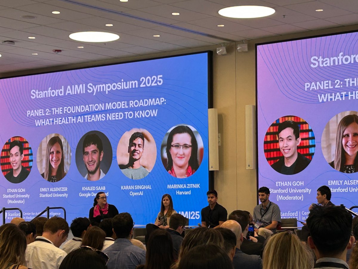David JH Wu, MD (@davidjhwu) on Twitter photo Packed house at #AIMI25 for this star-studded panel featuring <a href="/Emily_Alsentzer/">Emily Alsentzer</a> (Stanford CS), <a href="/thekaransinghal/">Karan Singhal</a> (OpenAI), @KhaledSaab11 (DeepMind) and <a href="/marinkazitnik/">Marinka Zitnik</a> (Harvard Biomedical Informatics) and <a href="/drethangoh/">Ethan Goh</a>
๐ฏ: foundational model roadmap for health AI Packed house at #AIMI25 for this star-studded panel featuring <a href="/Emily_Alsentzer/">Emily Alsentzer</a> (Stanford CS), <a href="/thekaransinghal/">Karan Singhal</a> (OpenAI), @KhaledSaab11 (DeepMind) and <a href="/marinkazitnik/">Marinka Zitnik</a> (Harvard Biomedical Informatics) and <a href="/drethangoh/">Ethan Goh</a>
๐ฏ: foundational model roadmap for health AI
