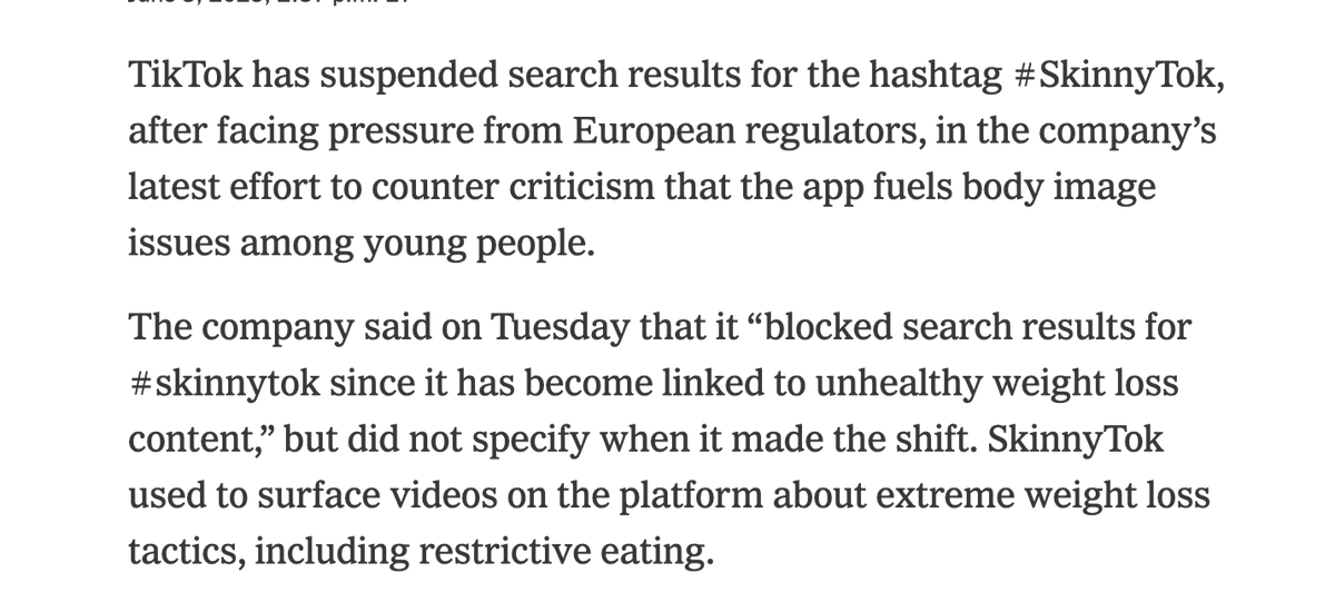 fascinating that this comes now only as the EU ramps up regulation

see also, "ThInstagram," another haven for eating disorder content that has existed for years 

nytimes.com/2025/06/03/bus…