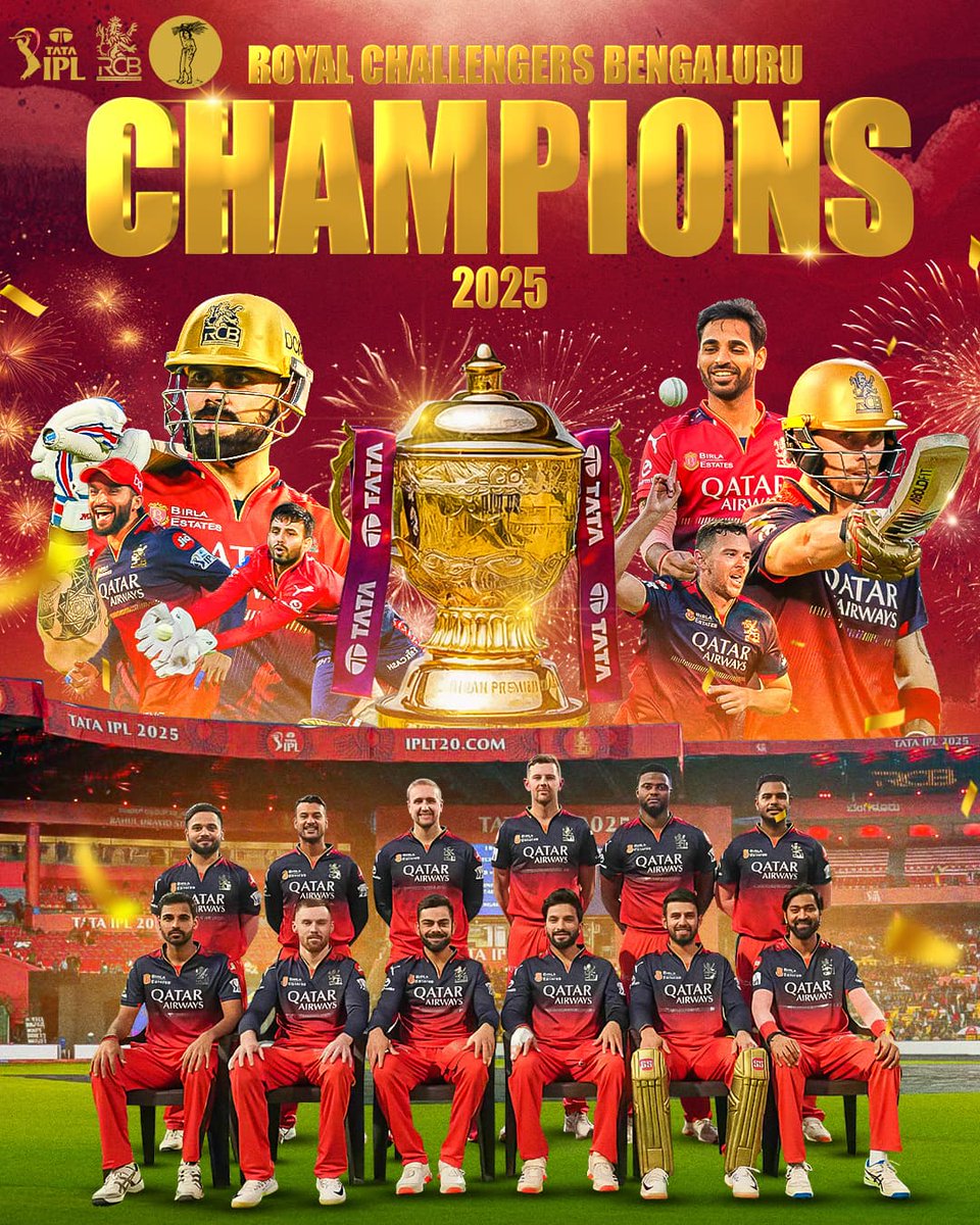Umeshcv88's tweet photo. ಈ ಸಲ ಕಪ್ ನಮ್ದು 🏆  IPL2025

ಚೊಚ್ಚಲ ಐಪಿಎಲ್ ಕಪ್ ಗೆದ್ದ 
ನಮ್ಮ ಹೆಮ್ಮೆಯ ರಾಯಲ್ ಚಾಲೆಂಜರ್ಸ್ ಬೆಂಗಳೂರು . 
ಥ್ಯಾಂಕು RCB💛❤

History created after 18 years wait 

Congratulations RCB💐

#RCB
#ViratKohli𓃵
#RCBvsPBKS
#IPL2025
#IPL2025Final 
#RCBChampions https://t.co/VwXEIvhUqL