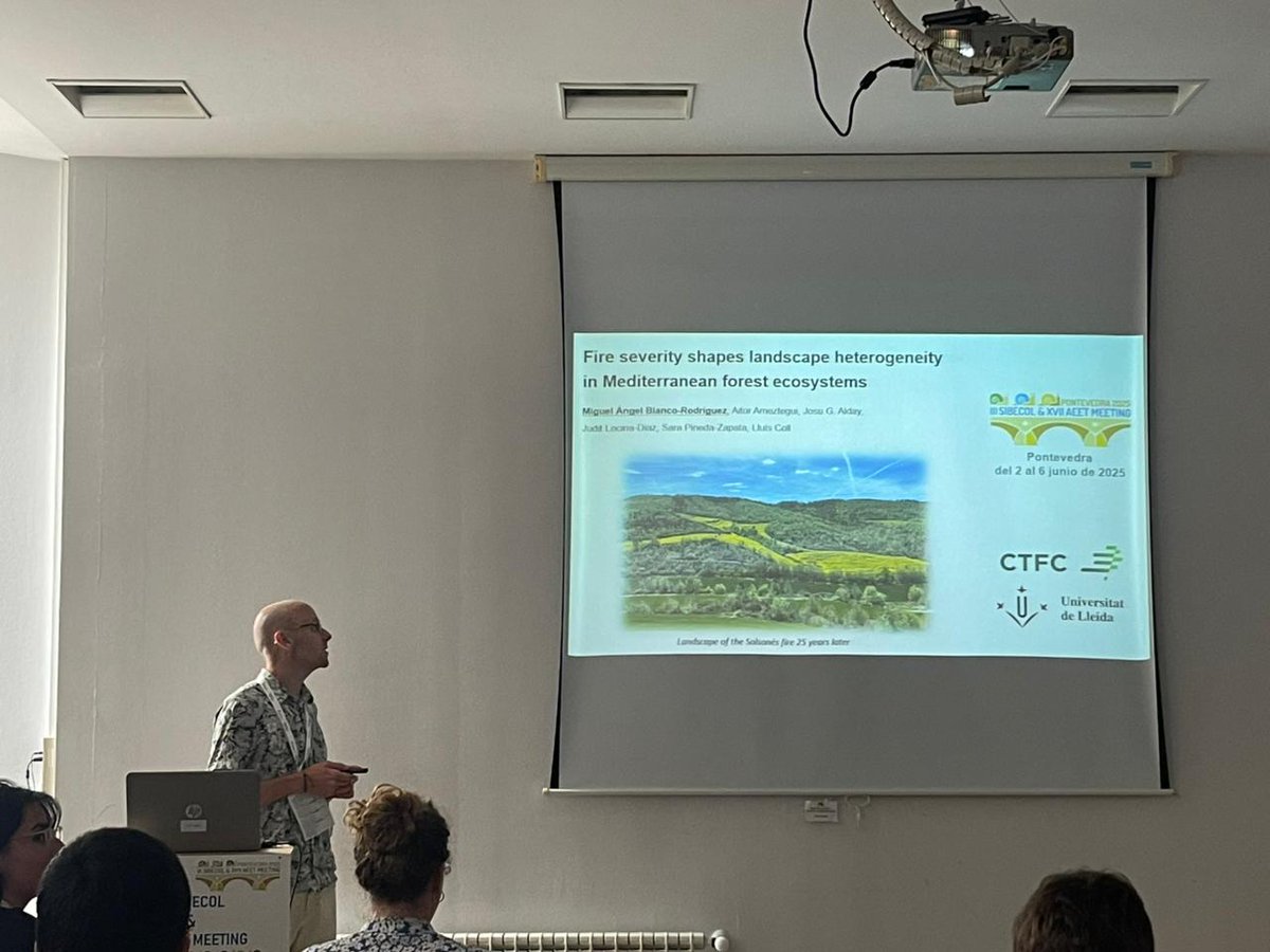 This week we will be in Pontevedra during #SIBECOLAEET2025. Yesterday I have presented our work "Fire severity shapes landscape heterogeneity in Mediterranean forest ecosistems" <a href="/ctforestal/">CTFC</a>