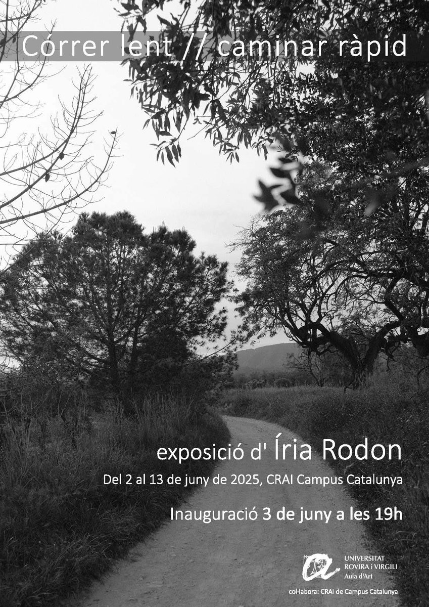 Carme Montcusí (@cmontcusi) on Twitter photo Avui l' <a href="/AulaArtURV/">Aula d'Art URV</a> inaugura l'exposició "Córrer lent // caminar ràpid" d’Íria Rodon al CRAI campus Catalunya. Es podrà visitar fins al 13 de juny. <a href="/universitatURV/">Universitat Rovira i Virgili</a> <a href="/craiURV/">CRAI URV</a> #CRAICatalunya <a href="/irrodcas/">Íria Rodon Casale</a> No us la perdeu! Avui l' <a href="/AulaArtURV/">Aula d'Art URV</a> inaugura l'exposició "Córrer lent // caminar ràpid" d’Íria Rodon al CRAI campus Catalunya. Es podrà visitar fins al 13 de juny. <a href="/universitatURV/">Universitat Rovira i Virgili</a> <a href="/craiURV/">CRAI URV</a> #CRAICatalunya <a href="/irrodcas/">Íria Rodon Casale</a> No us la perdeu!