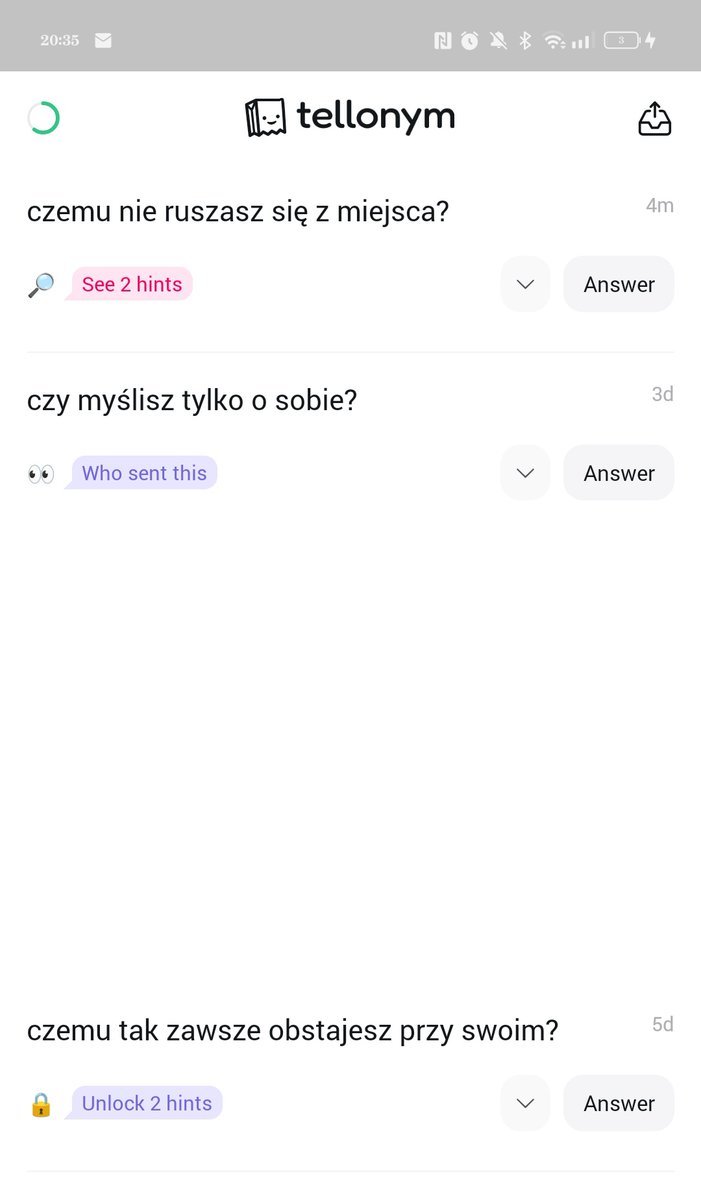 Kimkolwiek jestes to jak masz ochote pogadac ze mna o czyms to napisz nie mam do nikogo urazu i nie zamierzam nakręcać bezsensownej dramy. Wiem ze to nie bot bo te tellonym bylo calkowicie zdechle i zapomniane