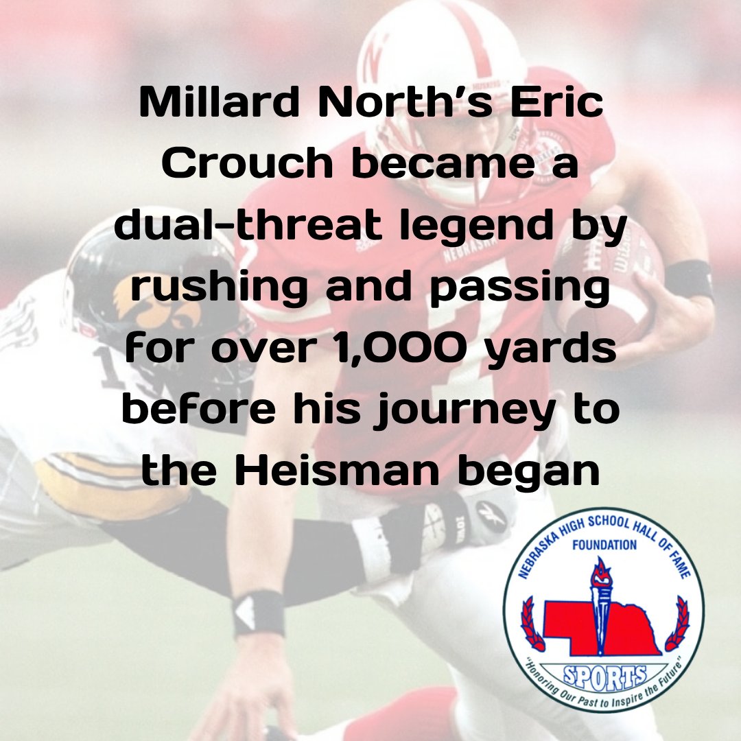 NebHallOfFame's tweet image. #TBT to 1996: Eric Crouch, a standout from Millard North, capped off his high school career by rushing for over 1,000 yards AND throwing for more than 1,000 in a single season. Years later, he’d go on to win the Heisman Trophy🏈✨