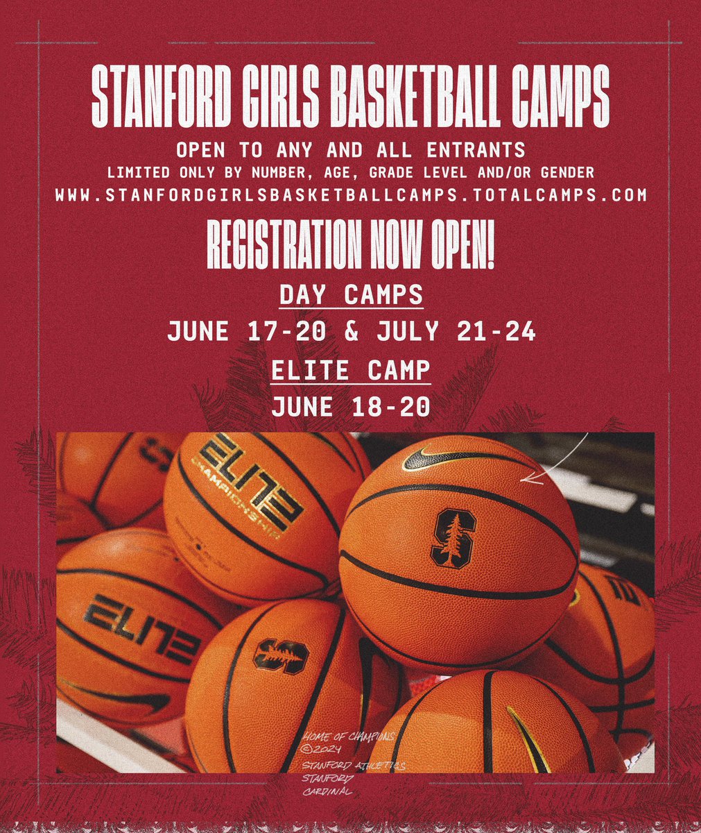 Camp season is here ⛹️‍♀️

June 17–20 Day Camp is sold out, but there’s still time to lock in your spot for July Day Camp or Elite Camp.

Don’t wait spots are going fast! 🔗 stanfordgirlsbasketballcamps.com