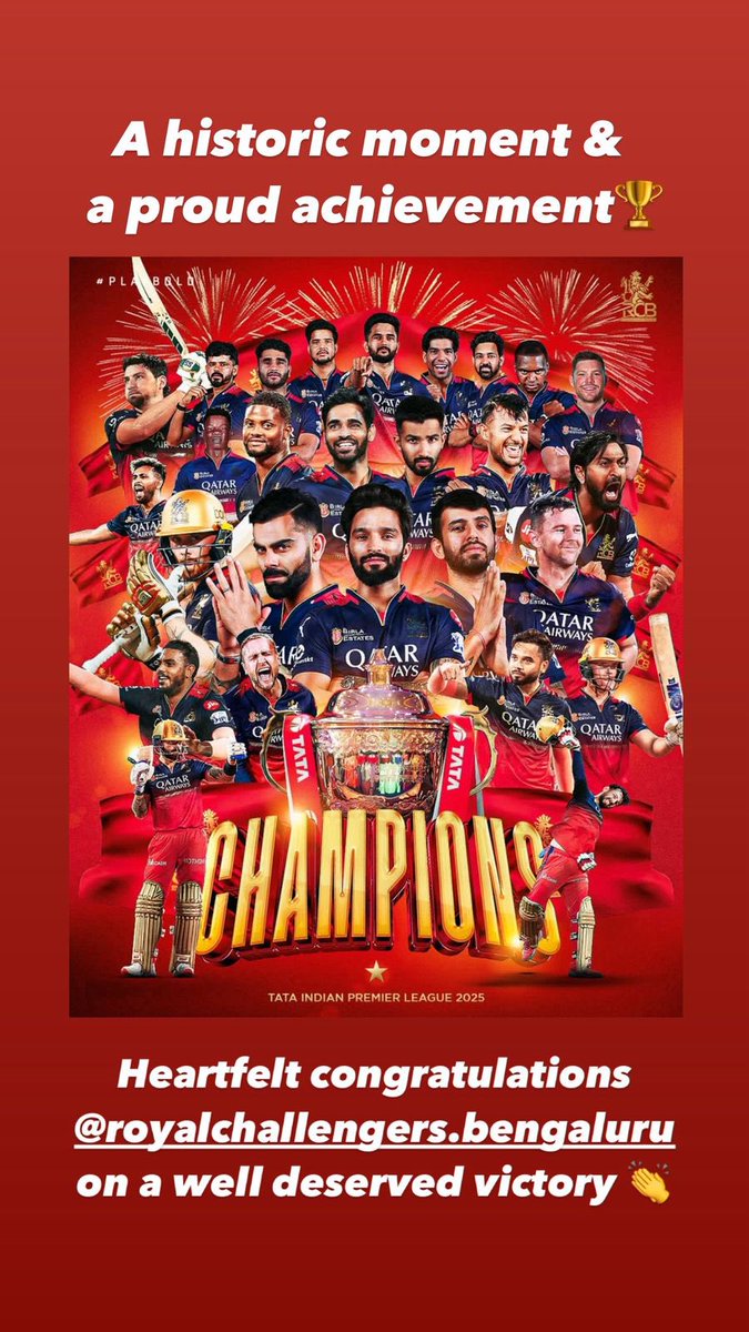 Heartfelt congratulations to RCB for this achievement 🏆