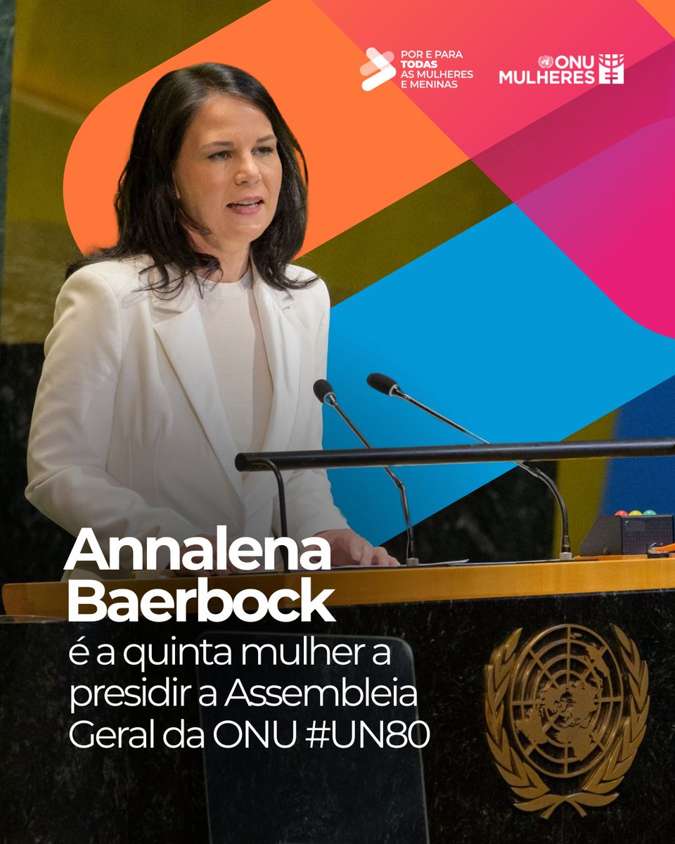ONUMulheresBR's tweet photo. 🎙️ Annalena Baerbock será a próxima presidente da Assembleia-Geral da ONU, a 5ª mulher na história a assumir o cargo. 

Ela destaca que paz e desenvolvimento dependem da equidade de gênero nas decisões. Representatividade importa! 

#ONU #MulheresNoPoder #IgualdadeDeGênero https://t.co/jSrkirsbqv