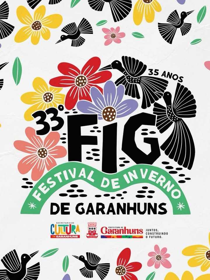 A a identidade visual do FIG 2025: "Toda concepção gráfica foi criada pelo talentoso artista e xilógrafo Bacaro Borges, filho do saudoso mestre J. Borges, ícone da xilogravura no Brasil."