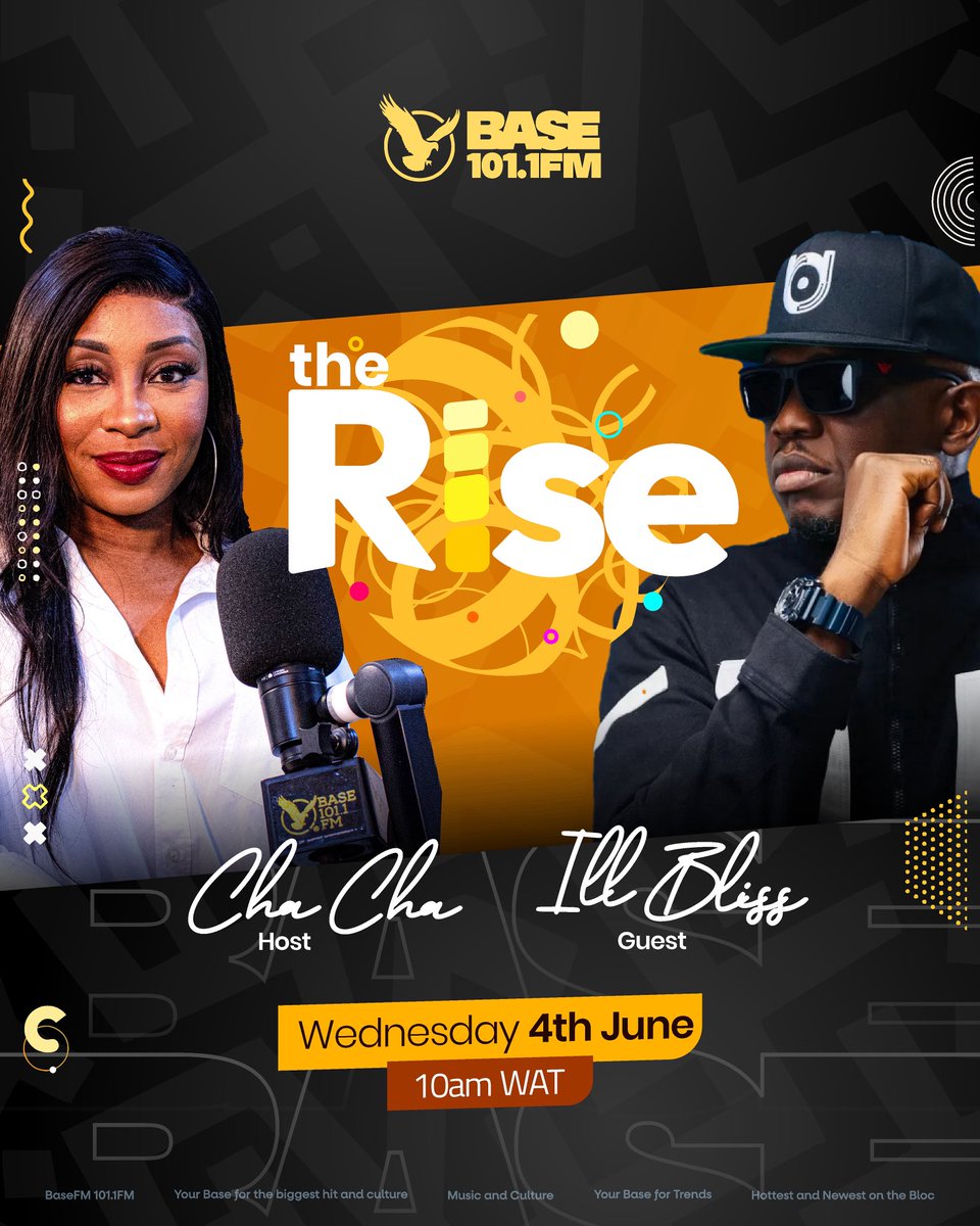 BaseFmLagos's tweet photo. We have the Oga Boss himself @illBlissGoretti in the studio tomorrow on #TheRise with @CharityOwoh
Tune is from 6am - 11am for the whole show and 10am to 11am for the interview
#basefm #basemlagos https://t.co/zrmZZwOq2N